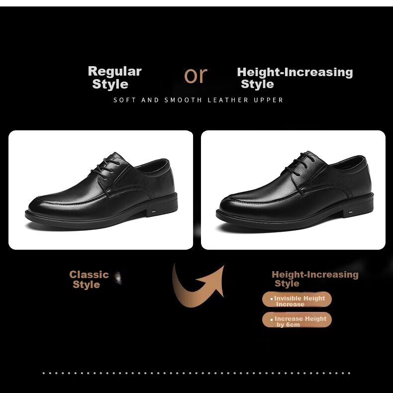 HLA Men's Leather Shoes, Top Grain Cowhide, Lace-Up Formal Business Casual Shoes for Men, T269 Black Size 44 29