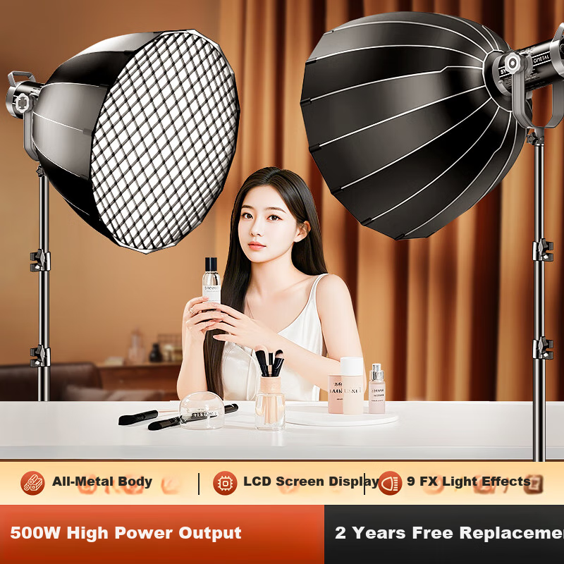 Jimantu Live Streaming Fill Light, 500W Indoor Studio Photography COB Light, Specially Designed for Streamers, Live Broadcast Room, Spherical Deep Mouth Grid Reflector, Parabolic Softbox, Video Shooting Sun Lamp
