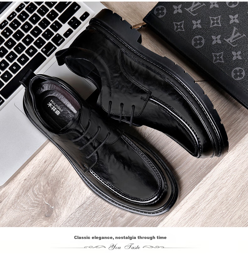 MULINSEN Leather Shoes for Men, Business Formal Wear, Wedding Shoes, Thick-Soled Casual Lace-Up Shoes for Young Men R22033 12