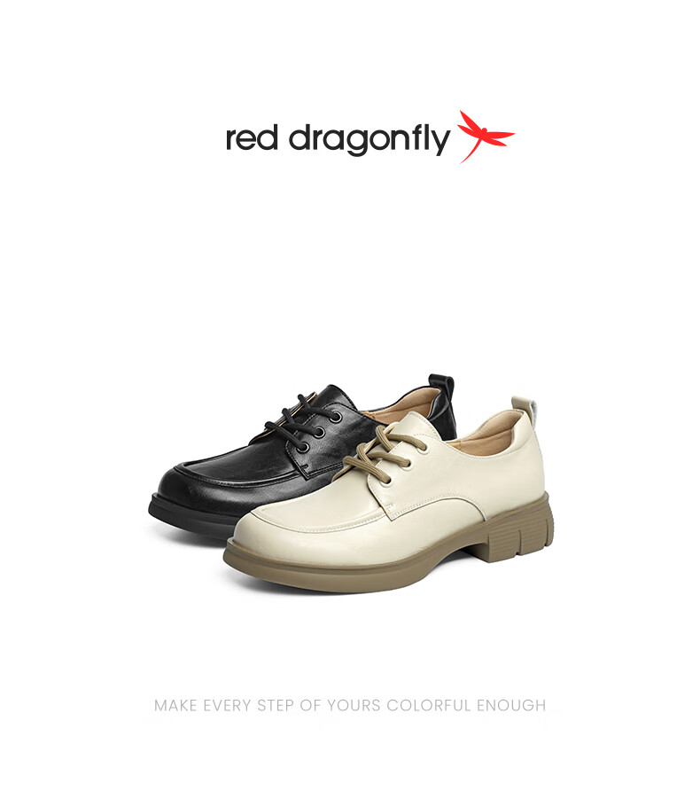 RED DRAGONFLY Loafers 25 Autumn Thick Heel Commuter Lace-up Small Leather Shoes Fashion Thick Sole Women's Single Shoes WLB35068 Black 36 1