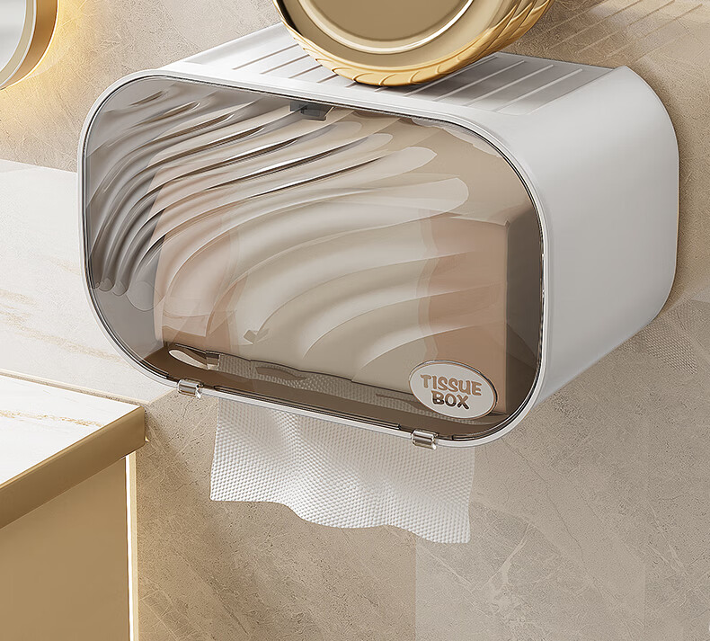 Baoshi Wall-Mounted Toilet Paper Holder No-Drill Tissue Box Facial Towel Storage Rack White 13