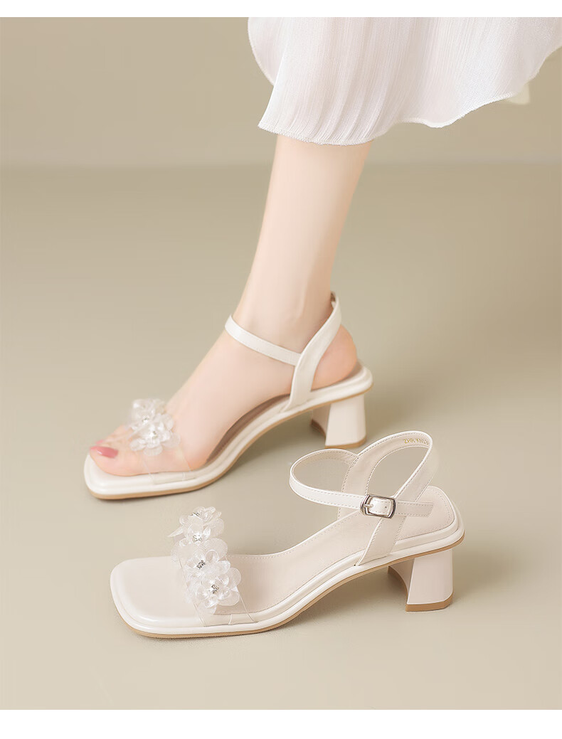 ZHR Women's Summer Sandals Fairy Style Thick High Heels Open Toe One-Strap Shoes with Skirt KN139 Beige Size 35 10