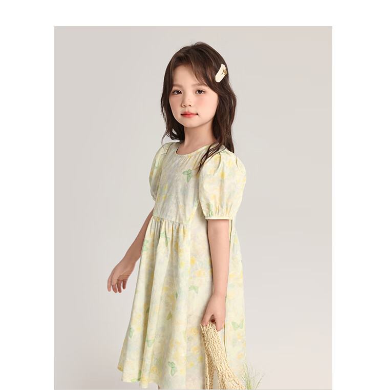 Budinghalu Girls' Pure Cotton Cute Dress, Summer New Style for Older Children, Butterfly Floral Print Dress, Versatile Princess Dress for Kids 10