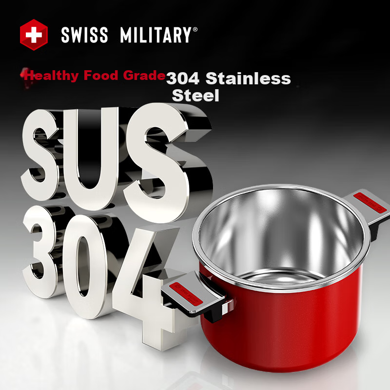 SWISS MILITARY Explosion-Proof High-Pressure Cooker, Household Use, 304 Stainless Steel, Thickened, 7.5L Pressure Cooker, Gas Explosion-Proof Low-Pressure Soup Pot, 22cm