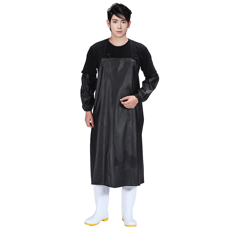 MAINUOQI PVC Double-Layer Composite Apron, Thickened, Acid And Alkali Resistant, Oil Resistant, Sleeveless Leather Waterproof And Oil-Proof Waist Apron, Anti-Stain, Black And Orange, One Size Fits All