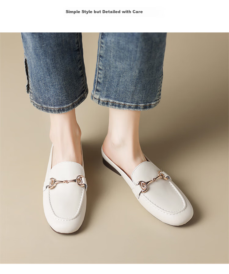 ZHR Women's Slippers, Elegant Closed-Toe Mule Sandals, Simple Slip-On Loafers, AH381T, Apricot Color, Size 37 9