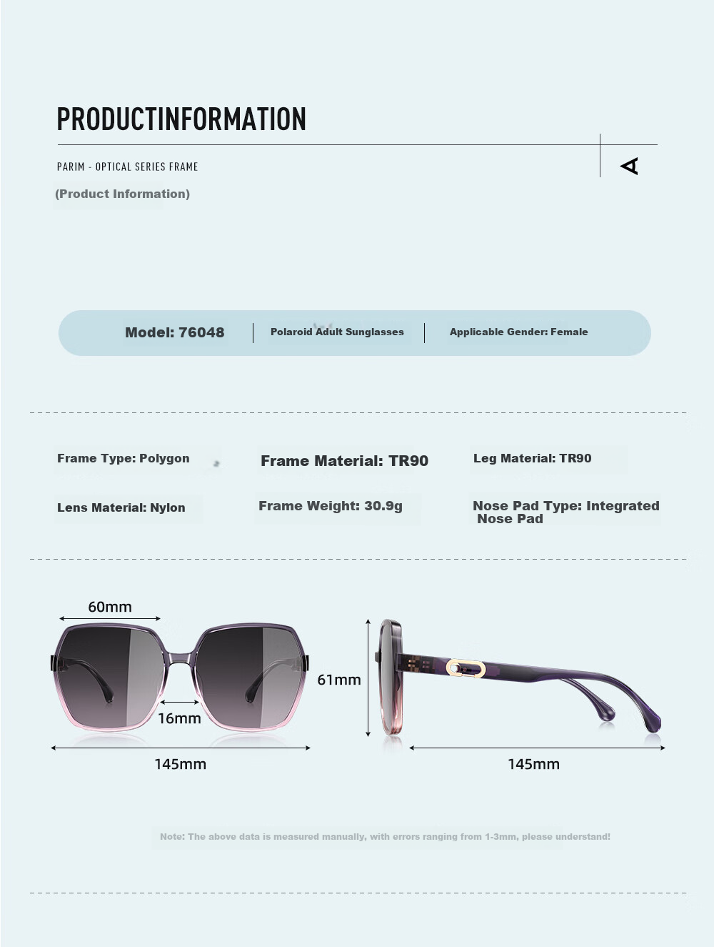 PARIM Large Frame Sunglasses for Women, High-End Trendy Look, Face-Slimming Effect, Polarized UV Protection, Sun Protection Glasses 74021 1