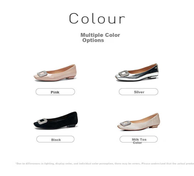 PT'SON Rhinestone Flats for Women, Autumn 2026 French Versatile Flat Shoes, Soft Lambskin Flats, Silver, Size 34 24
