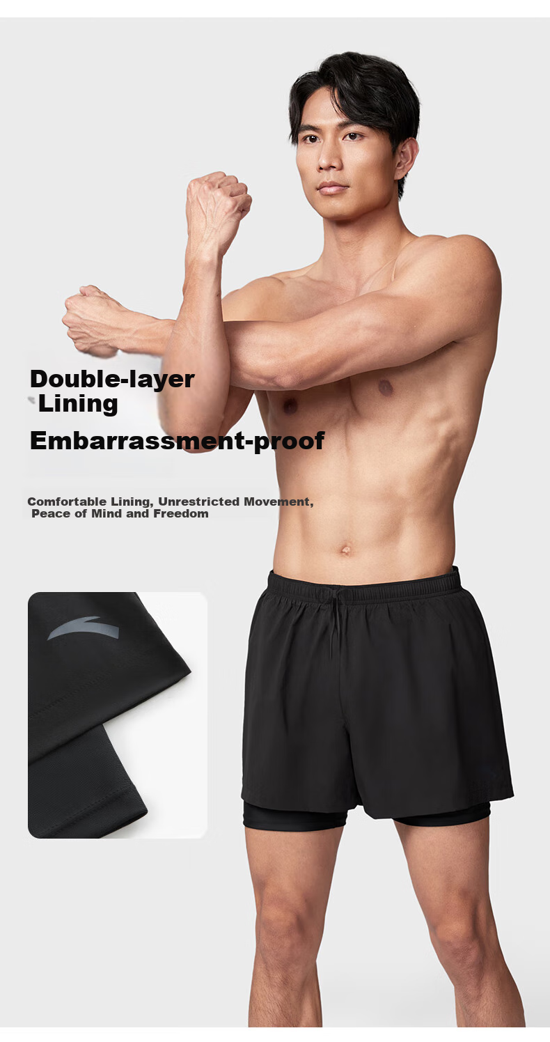 ANTA Men's Double-Layer Swim Shorts, Three-Quarter Length, Anti-Embarrassment, Quick-Drying, Breathable, Beach Shorts, Outdoor Swim Trunks for Men, Navy Blue XL 8