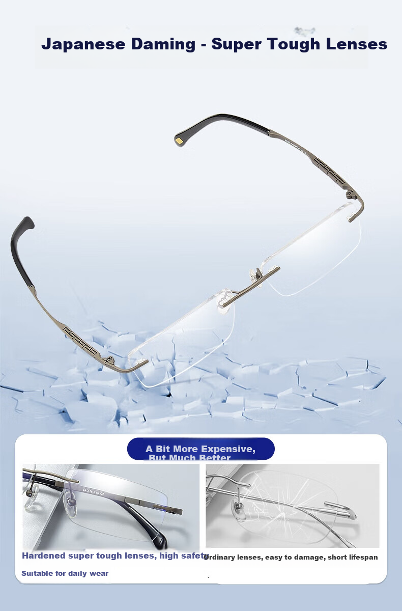 Chuangguo Japanese Imported Reading Glasses, High-End Pure Titanium Eye Protection Brand, Frameless, High-Definition, for Men's Driving, Anti-Blue Light, Authentic Product 3