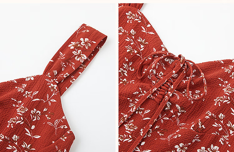 Dme [Xiao Xing Gan "Da Ji" Dress], Summer Holiday Style, Small Floral Print, Spaghetti Strap, Bodycon, Waist-Cinching Women's Dress 14
