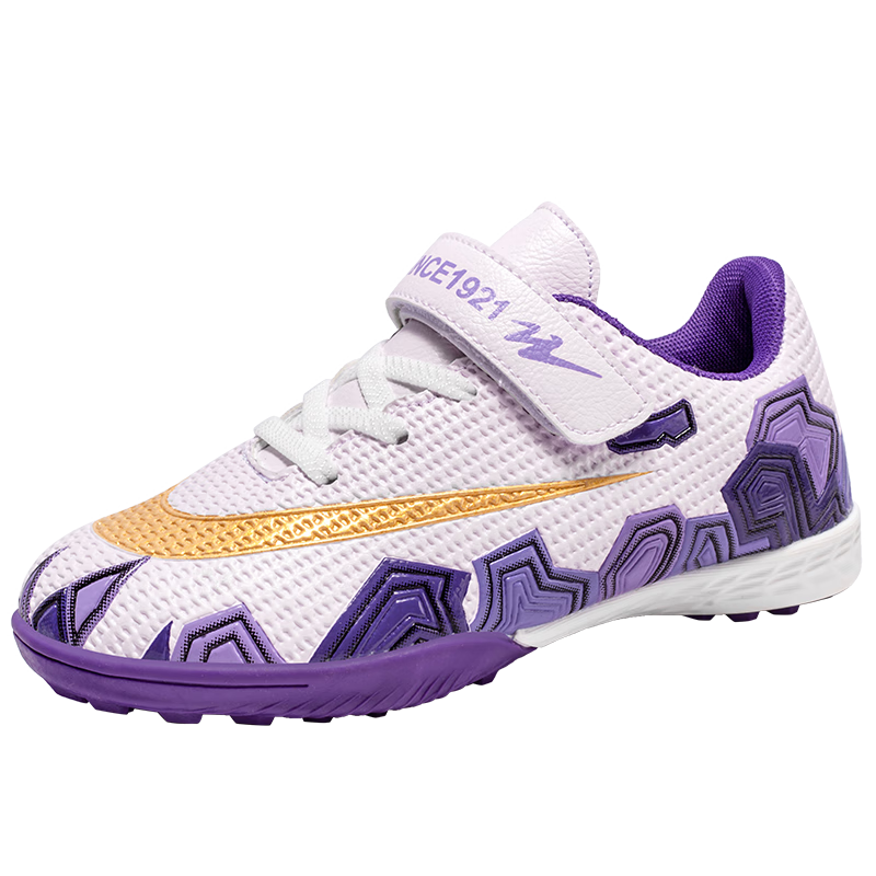 Shuangxing Kids Soccer Shoes TF Turf Studs Summer Student Youth Lightweight Non-slip Wear-resistant Football Shoes White Purple Size 31