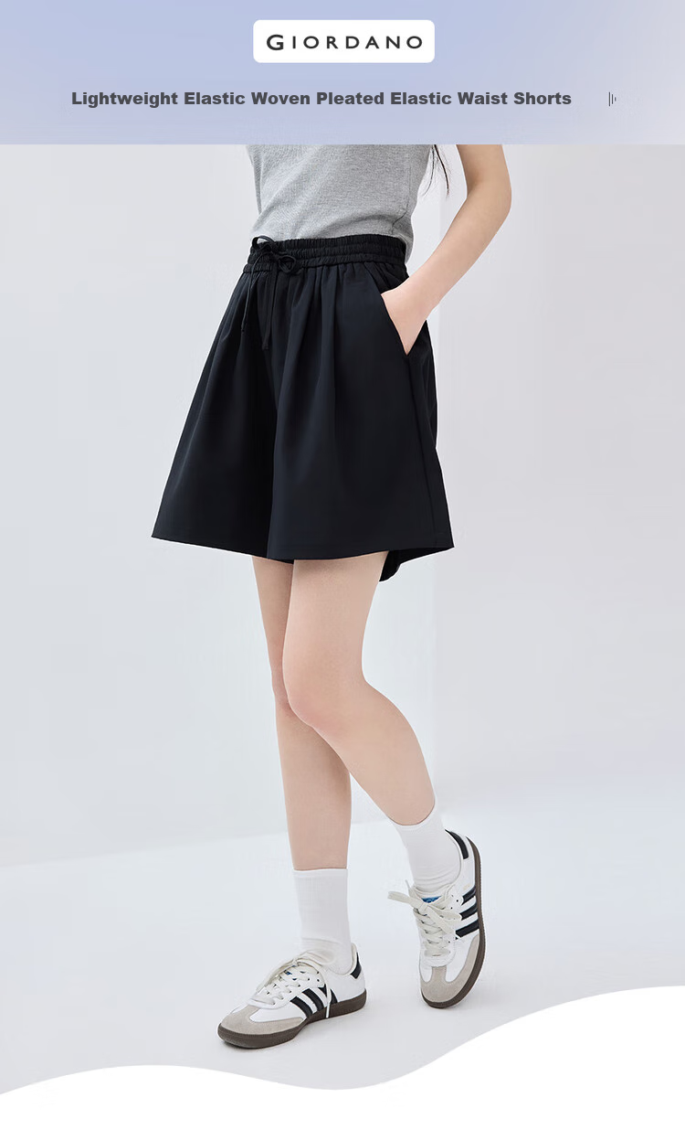 Giordano Women's Casual Shorts, Summer New Style, Pleated Lightweight Pants, Elastic Waist Wide-Leg Shorts for Women, 05405308 3