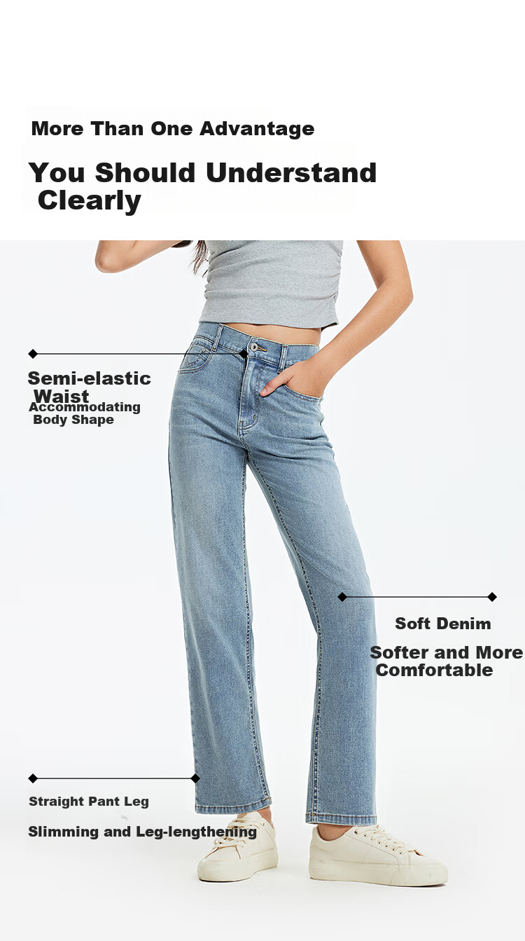 Semir Women's Summer Denim Jeans, Semi-Elastic Waist, Slim Fit Straight Pants, Style 103325124002 2