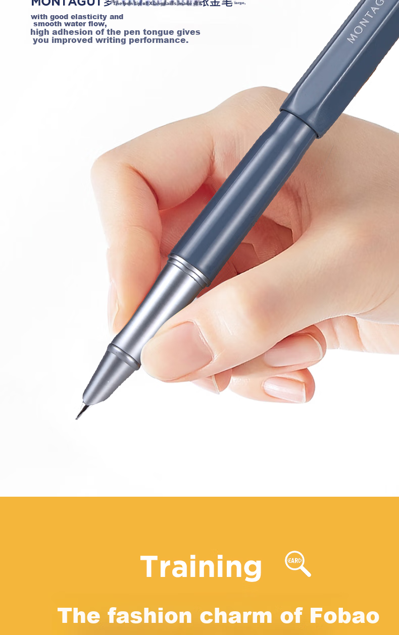 MONTAGUT [Mid-Autumn Festival Gift] Fountain Pen for Women, Student And Office Use, Writing Ink Pen with Replaceable Cartridges, Multi-Do Series, Black, 0.38mm 6