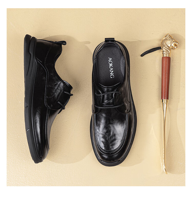 Aokang Men's Spring Autumn New Casual Leather Shoes Soft Sole Comfortable Dad Shoes Commuting Single Shoes Men's Work Leather Shoes MT 7