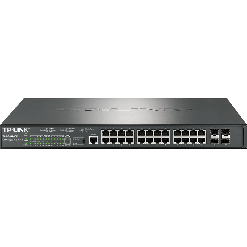 TP-LINK 24-Port Gigabit PoE+4 Gigabit SFP Full Gigabit PoE Switch, Maximum Power Supply of 370W for The Whole Device, TL-SG5428PE 1