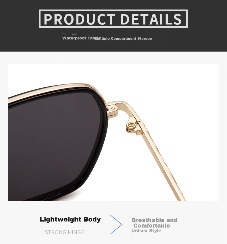 AMORAYS Women's New Korean-Style Fashion Polarized Sunglasses, Face-Shaping, Suitable for Square And Round Faces, Making Face Look Smaller, Black And Gold Color 6