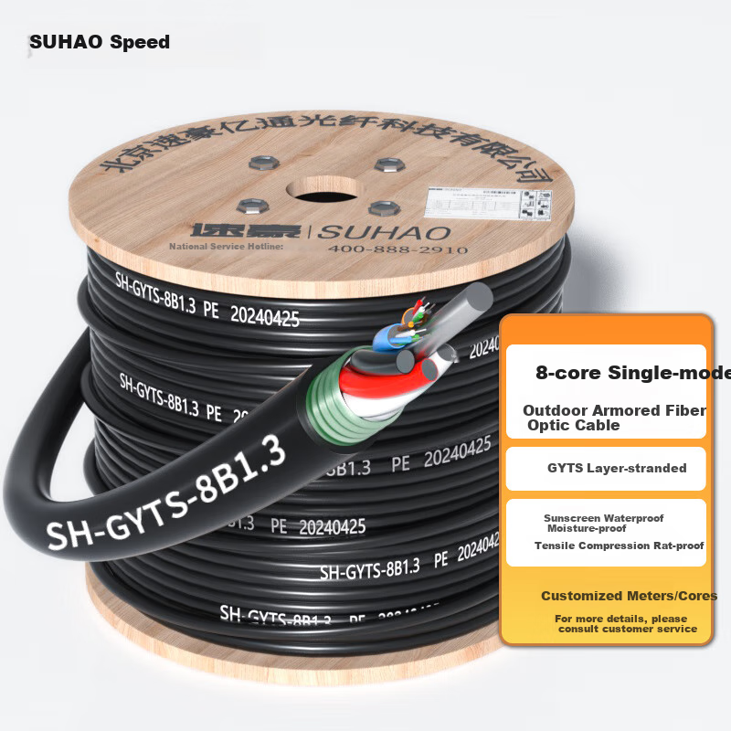 SUHAO GYTS Outdoor Optical Cable, Telecom-Grade National Standard Optical Cable, 8-Core Optical Cable 1 Meter, Layer-Braided Single-Mode Armored Optical Cable, 8-Core Outdoor Fiber Optic Line, SH-GYTS
