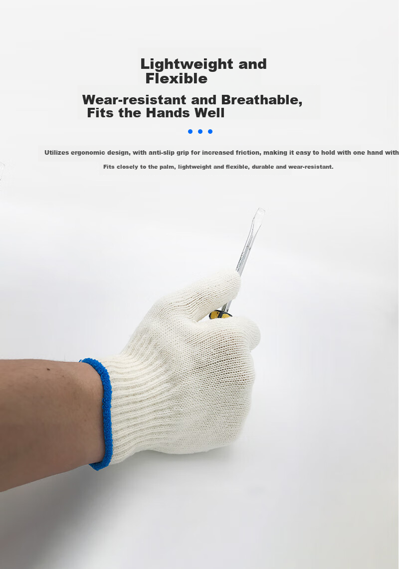 Teweiqiang Cotton Work Gloves, 30 Pairs/pack, 800 Red Edge, Thickened, Non-Slip, Wear-Resistant, Industrial White Cotton Yar 6
