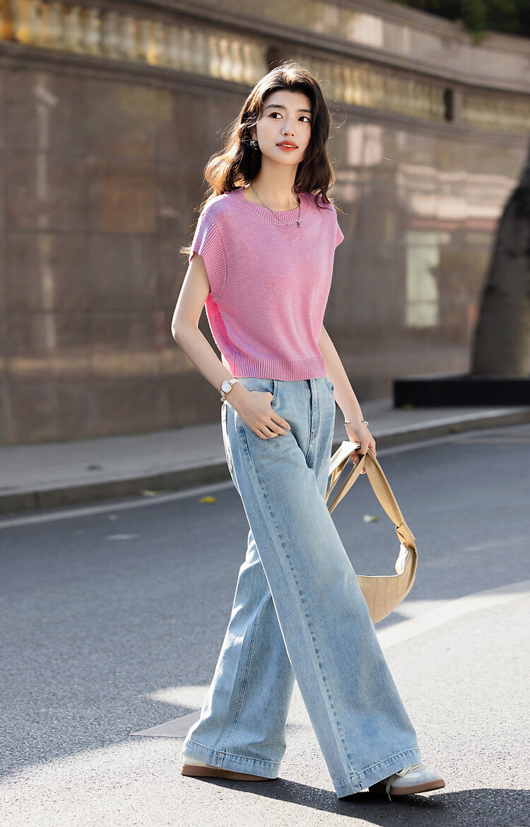 Dme [Selected Bamboo Fiber] Summer Elegant Round Neck Sleeveless Sweater, Short Elastic Slim-Fit Knitted Top for Wome 18