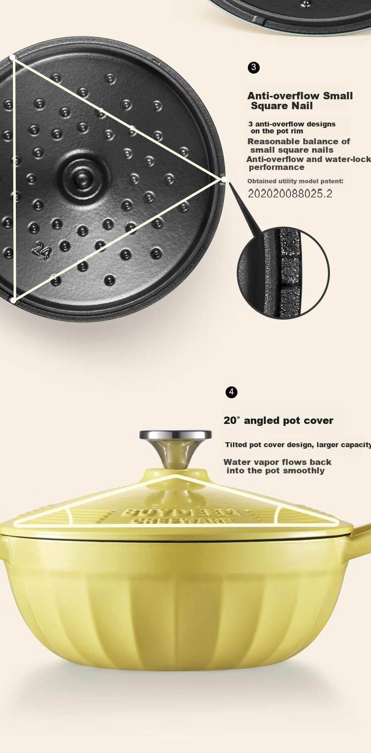 Buydeem [JINGDONG Exclusive] Enamel Cast Iron Pot Braising Stew Pot for Induction Cooker And Gas Stove, Black Enamel 24cm Small Goose Yellow 9