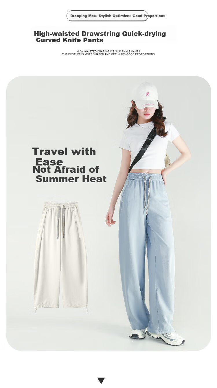 Free Style Ice Silk Wide-Leg Pants for Women Summer Thin High Waist Slim Loose Draped Straight-Leg Casual Trousers 2026 New Arrival 1