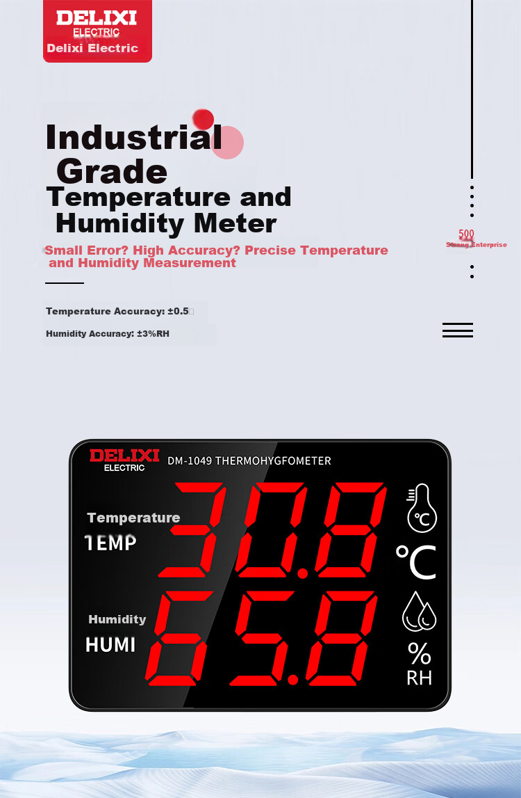 DELIXI ELECTRIC Industrial-Grade Indoor Temperature And Humidity Meter, Large Screen Electronic High-Precision Wall-Mounted Temperature And Humidity Display, Ultra-Temperature Alarm 1