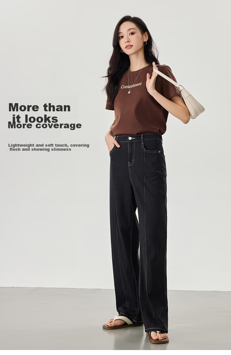 LangSha Stylish Mid-Rise Wide-Leg Pants, Summer Tencel Denim Jeans for Women, High-Waisted Slimming Draping Loose Ice Silk Straight-Leg Trousers 7