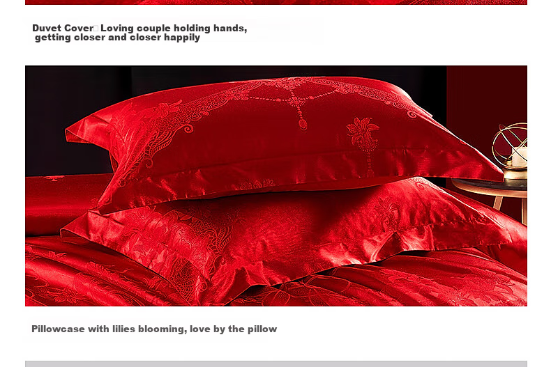 Shuixingjiafang Wedding Bedding Set of Four Pieces, Century-Long Perfect Match Jacquard Red Wedding Bed Sheet And Duvet Cover, New Marriage Gift, 1.5m Home Furniture Store 29