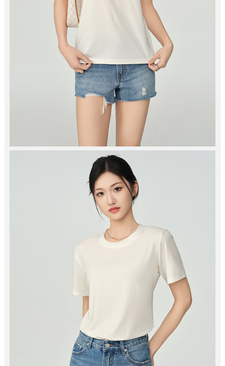 BOPRUIEY [Quality You Can Trust] Lyocell Short-Sleeve T-Shirt for Women, Summer Ice Silk Wrinkle-Resistant Solid Color Slimming Round Neck Top 11