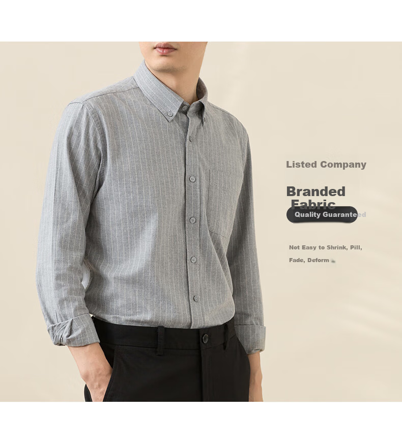 BLACKMONDAY Premium Pure Cotton Brushed Striped Long-Sleeve Shirt for Men, All-Cotton Wrinkle-Resistant No-Iron Business Casual Dress Shirt 7