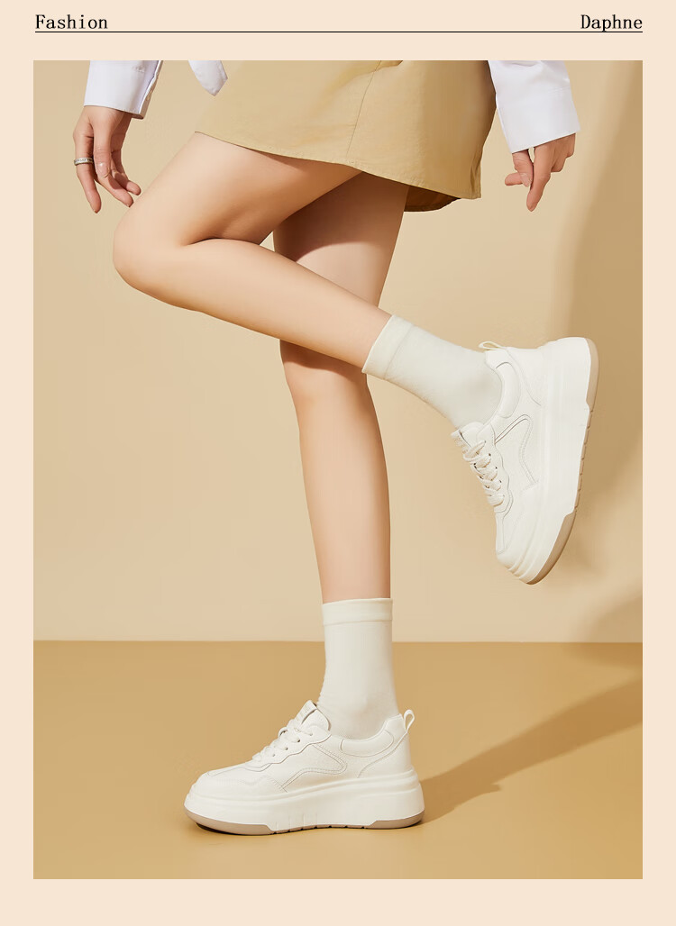 DAPHNE Genuine Leather Thick-Soled White Sneakers for Women, 2025 Spring New Versatile Height-Increasing Casual Sports Shoes, Gray 5