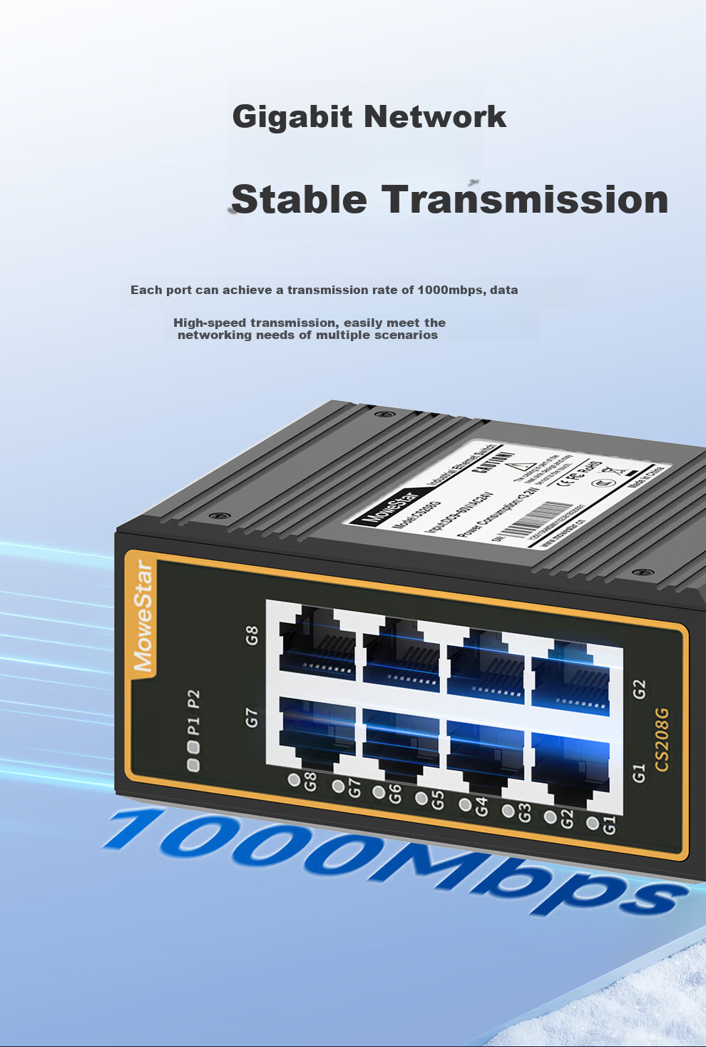 MoweStar Industrial Switch, 8-Port Full Gigabit, Rack-Mounted, Layer 2 Unmanaged Industrial Ethernet Switch, Small Mini Version Switch CS208G 5