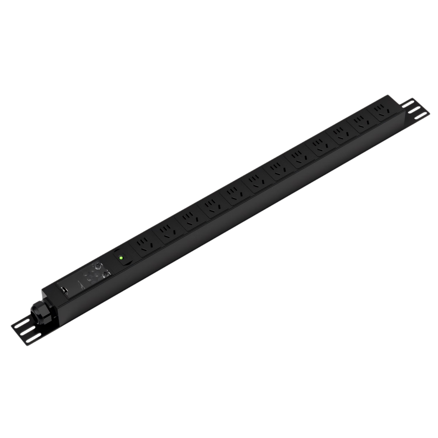 DEMU Cabinet PDU Socket, 32A Input, 12 New National Standard 5-Hole Hot Plug Indicator Light, Right Side Inlet, DMYC-1U