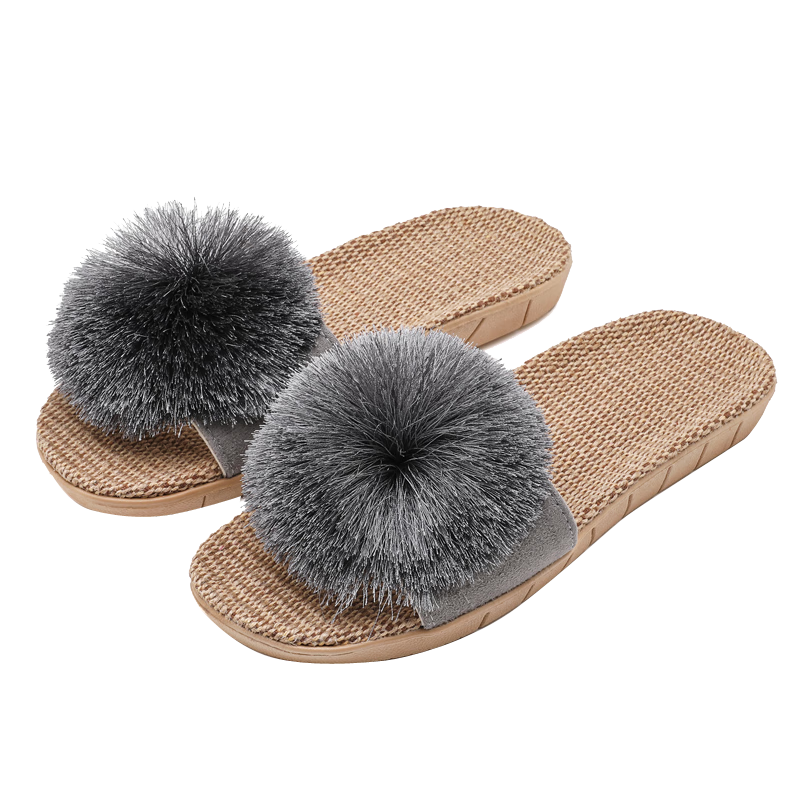 Huamei Jianbu Women's Linen Slippers Indoor Non-Slip Odor-Resistant Sweat-Absorbing Durable Floor Sandals HM3130 Gray Size 35-36