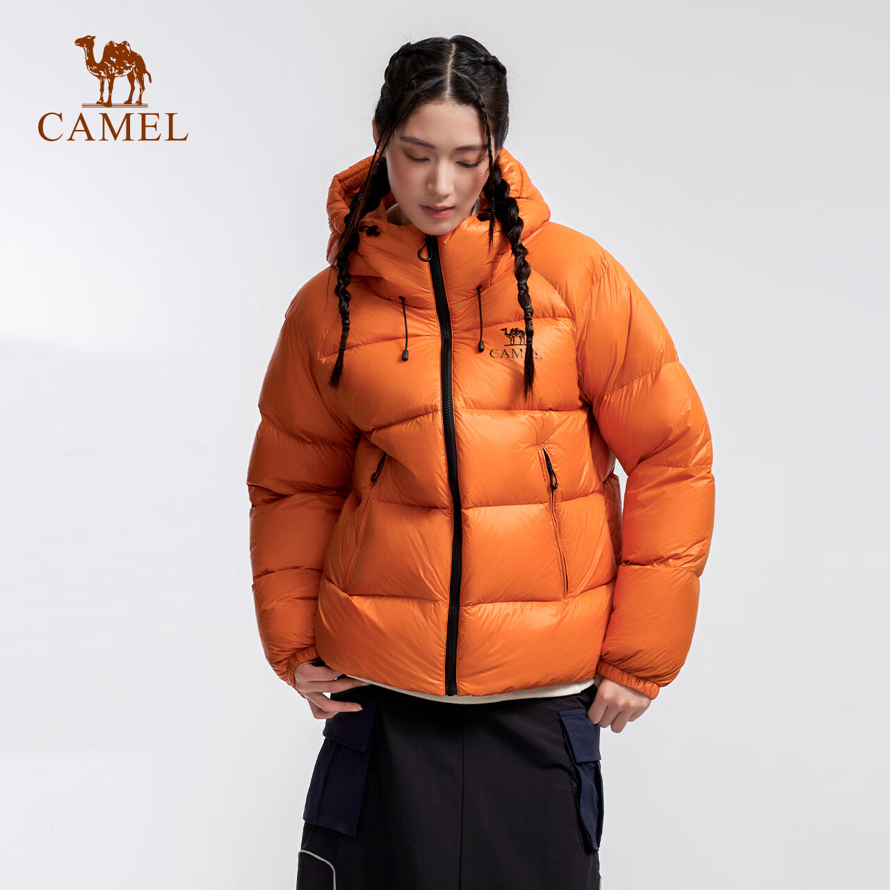 CAMEL Outdoor Long Bread Down Jacket Unisex Windproof Waterproof Heat Retention Warm Anti-Static Duck Down Coat