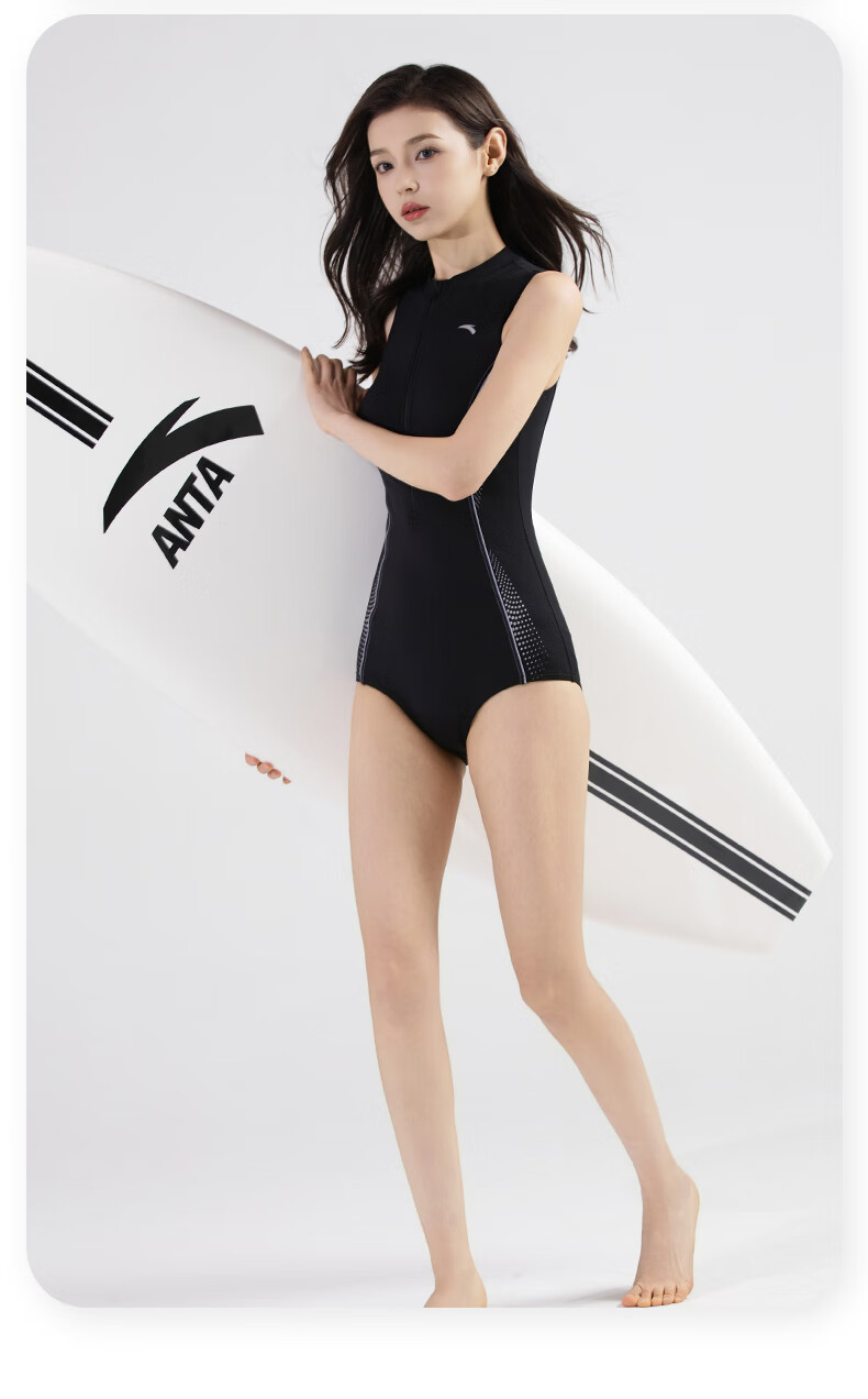 Anta Women's Swimsuit 2025 New Slimming One-Piece Triangle Professional Training Racing Swimwear Black XL 10
