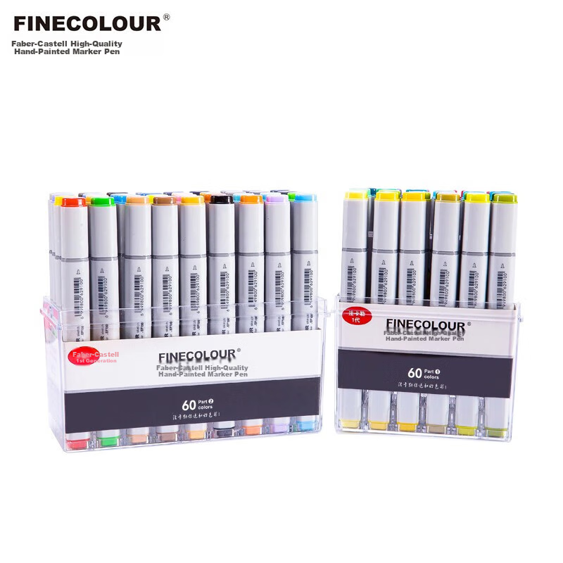 FINECOLOUR First Generation Dual-Tip Alcohol-Based Markers, Standard Universal Set, 60 Colors in Transparent Packaging, Art Sketching Watercolor Pens And Drawing Brushes