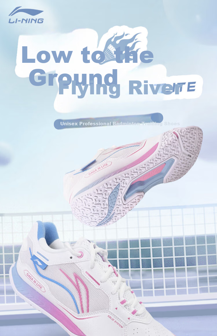 Li-Ning Badminton Shoes, Didi Feixing 3 Lite Breathable Sneakers AYTV003, Standard White/rose Red, Size 42 1