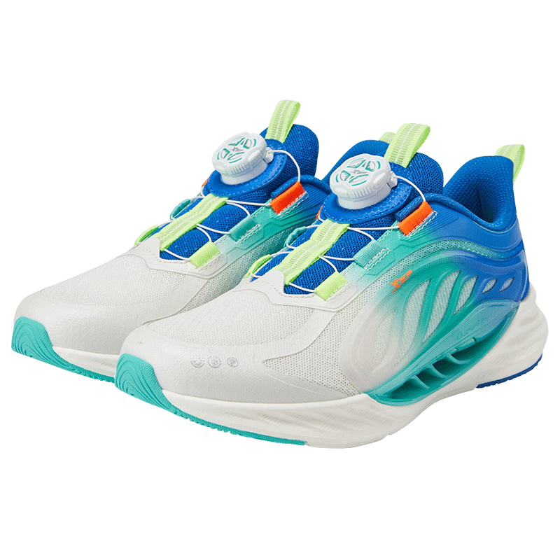 XTEP Kids Toddler Sports Shoes with Twist Button Lightweight Protective Running Shoes Sail White/Prussian Blue Size 33