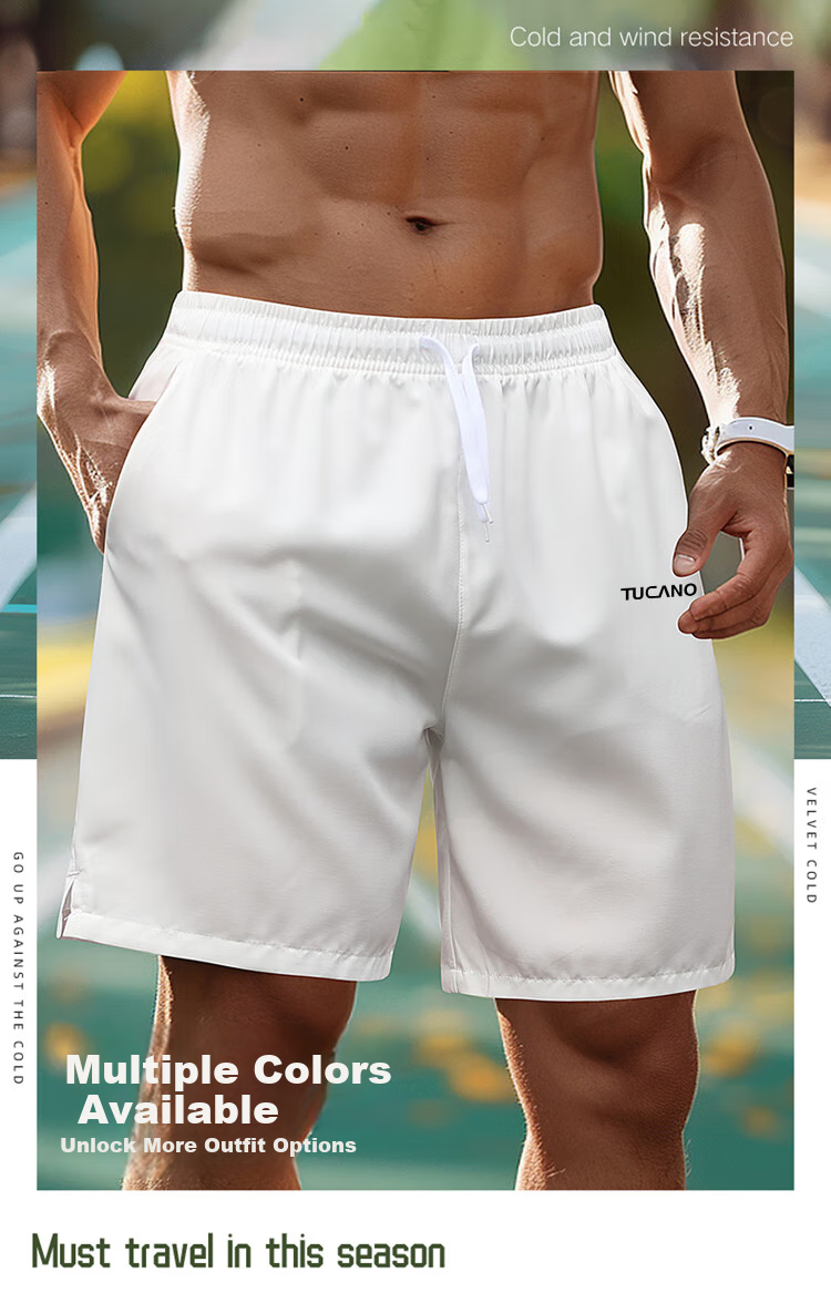 TUCANO Men's Shorts, Summer Trendy Beach Five-Point Pants, Drawstring Breathable Casual Sports Shorts for Men, Black, Size M 1