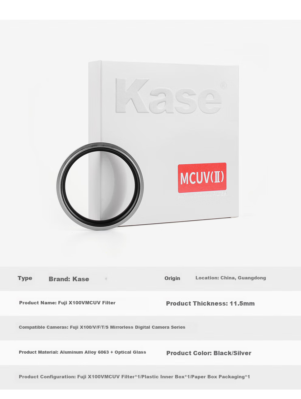 Kase Fuji X100v Filter, MCUV Lens, Multi-Layer Coated Protective Filter, for X100Vi X100V X100F X100T X1, Dust-Proof Protective Lens (Silver) 3