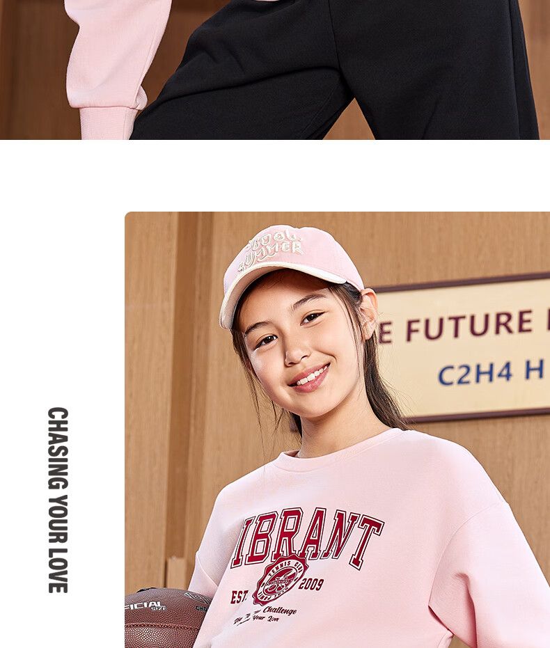 361° Children's Clothing, Kids' Sweatshirt, Fall 2025, for Older Girls, Retro College Style Trendy Short Top, Pink, Size 165 4