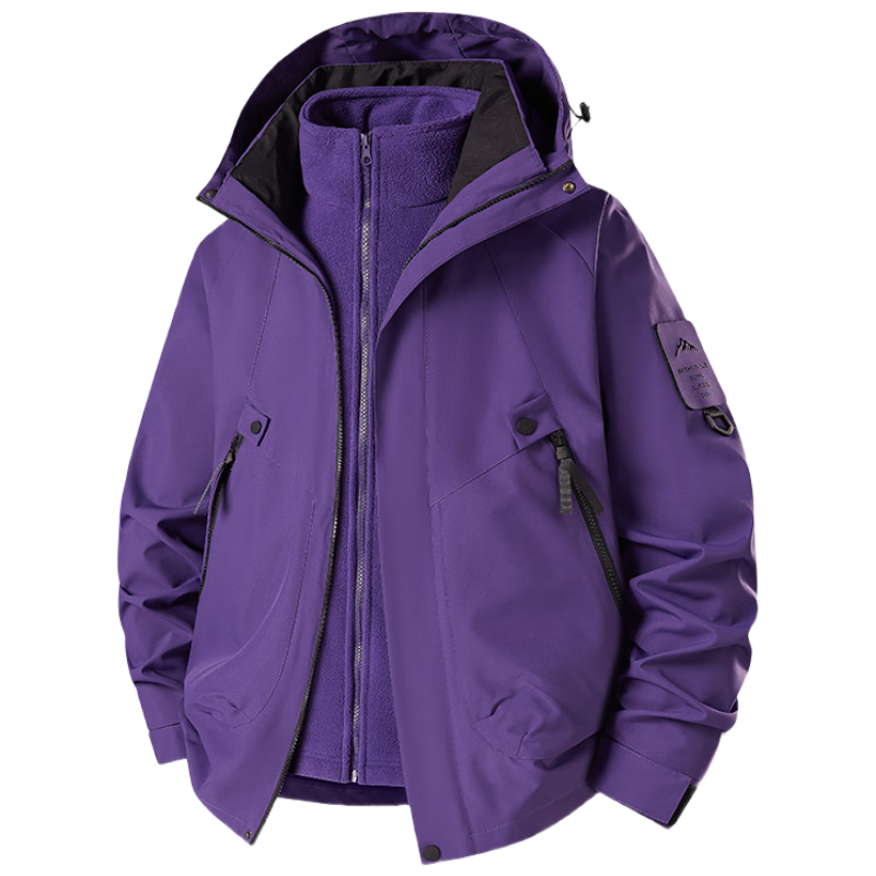 JEEP SPIRIT Men's 3-in-1 Outdoor Windproof Waterproof Mountaineering Jacket Women's Dark Purple 2XL