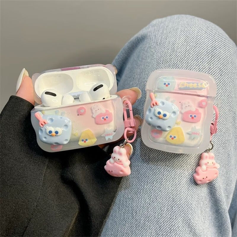 Beiyipin Ins Gradient Cute Blue Cheese Case for AirPods 2nd Generation Apple Earphones, Compatible with Bluetooth 1st And 2nd Generatio 6