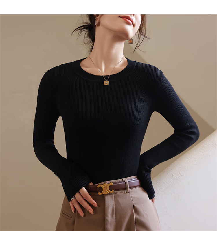 MiiOW Women's Knitted Slim Fit Crew Neck Base Layer Sweater Autumn Winter 2025 New Wool Blend Warm Pullover Top 11