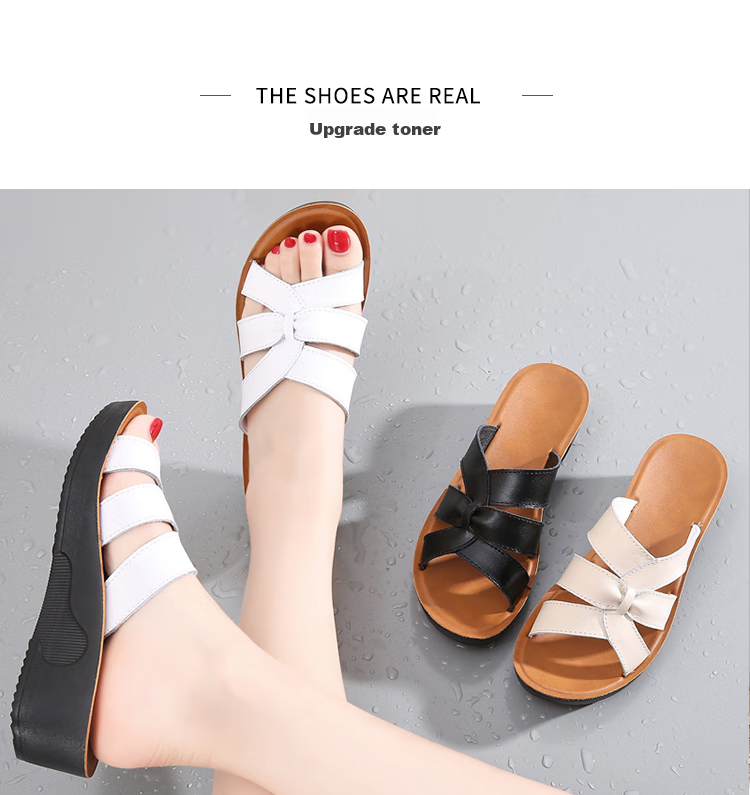 Pounise Women's Fashionable Wedge Sandals, Comfortable Versatile Open-Toe Thick-Soled Mom Slippers PDX-0520 White 35/225(1.5) 9