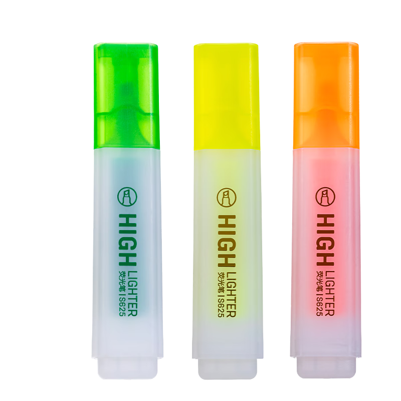 Deli Large Capacity Handheld 3-Color Highlighters, Student Exam Key Points Marking Pens, Office Markers for Accounting, 3 Pens/Box S628-3