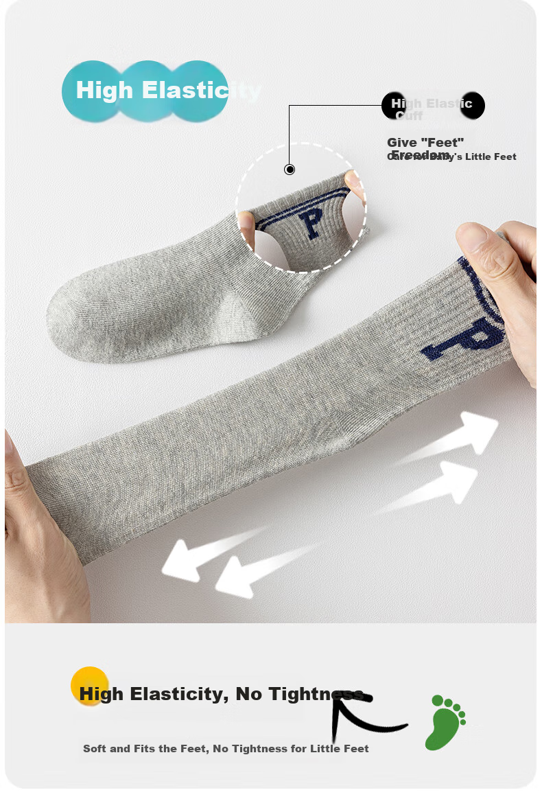 Ziyouxi Children's Socks, Boys' Breathable And Odor-Resistant Thin Socks, All-Season Mid-Calf Cotton Socks, Student Socks for Older Children, Short Socks, 10 Pairs Per Pack 6